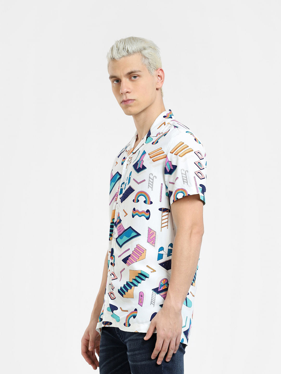METAVERSE White Printed Short Sleeves Shirt