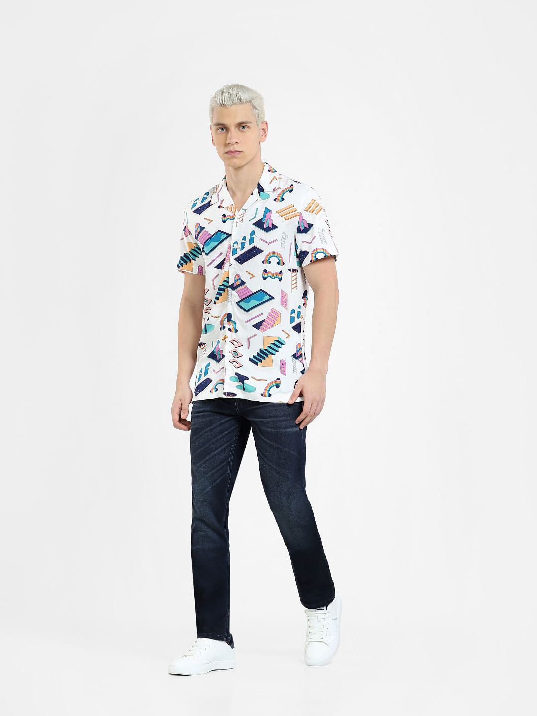 METAVERSE White Printed Short Sleeves Shirt