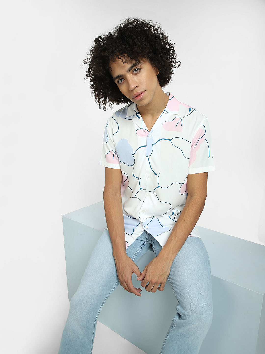 Lilac Printed Short Sleeves Shirt - S