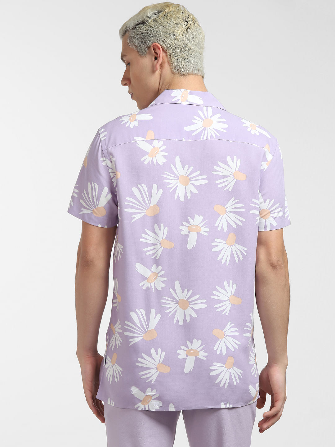 Purple Floral Print Short Sleeves Shirt