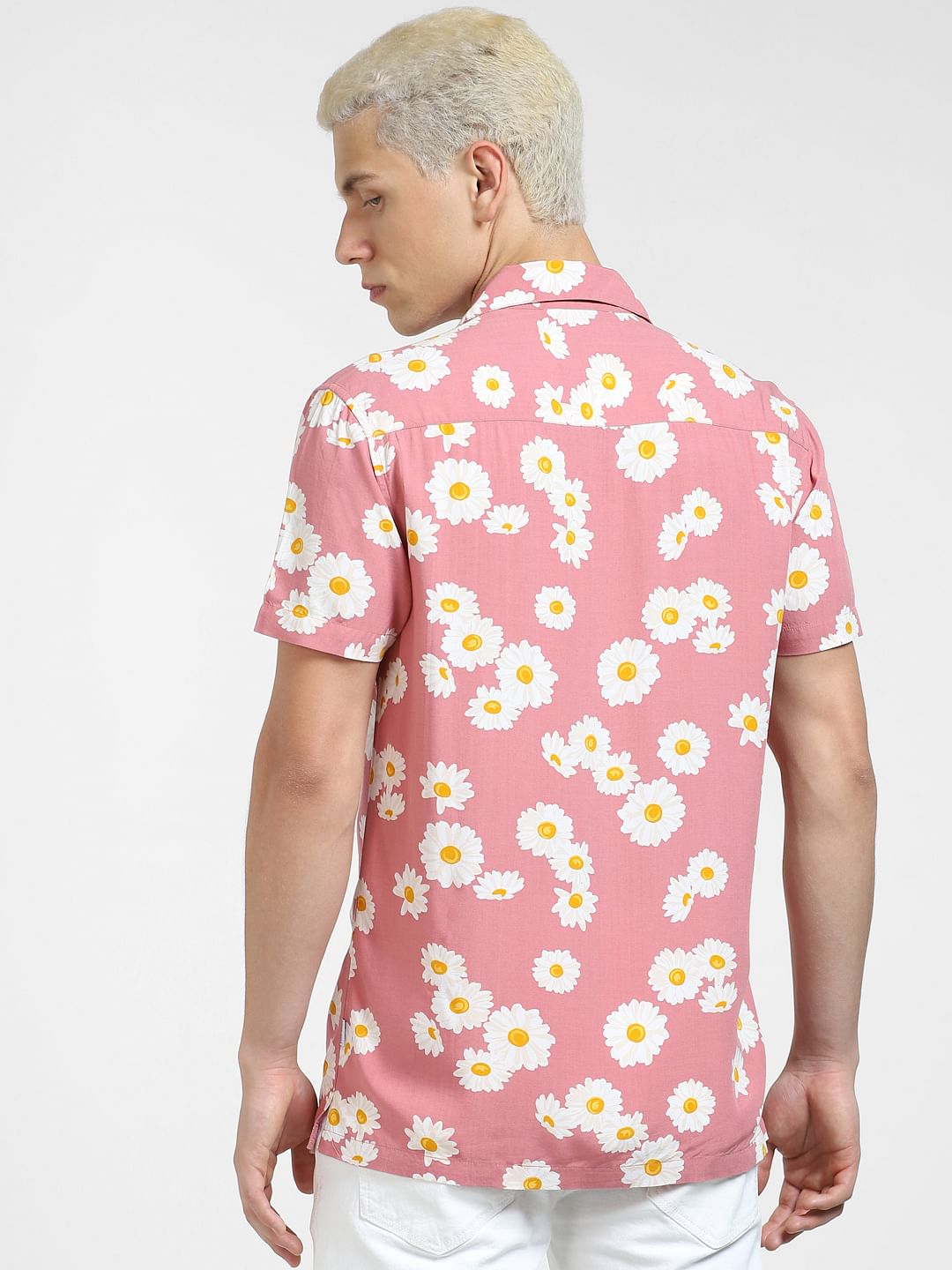Pink Floral Print Short Sleeves Shirt