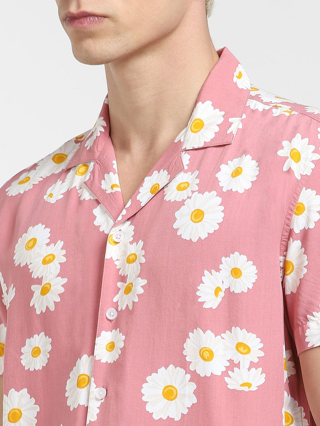 Pink Floral Print Short Sleeves Shirt