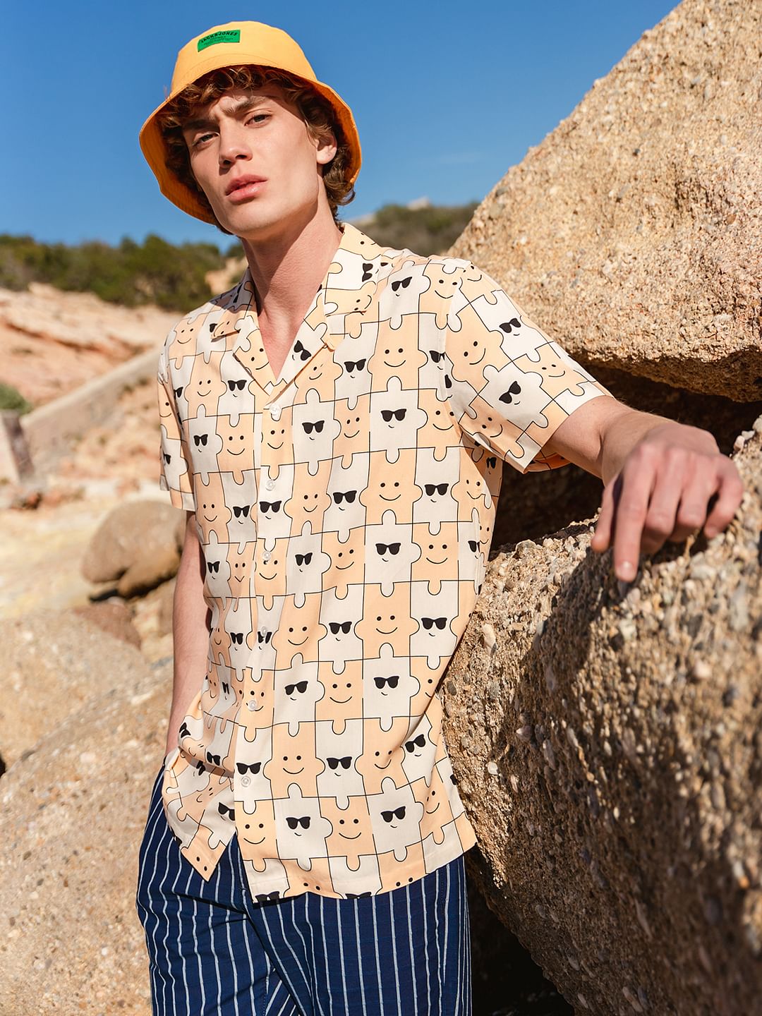 Peach Printed Short Sleeves Shirt - S