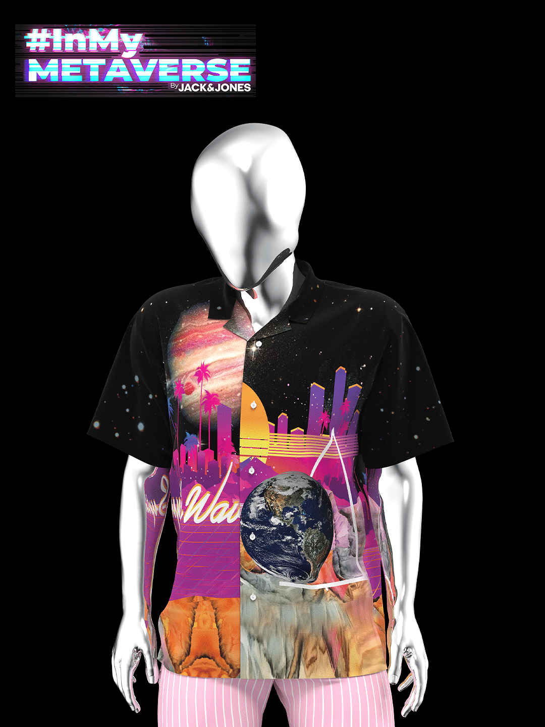 METAVERSE Black Graphic Print Short Sleeves Shirt