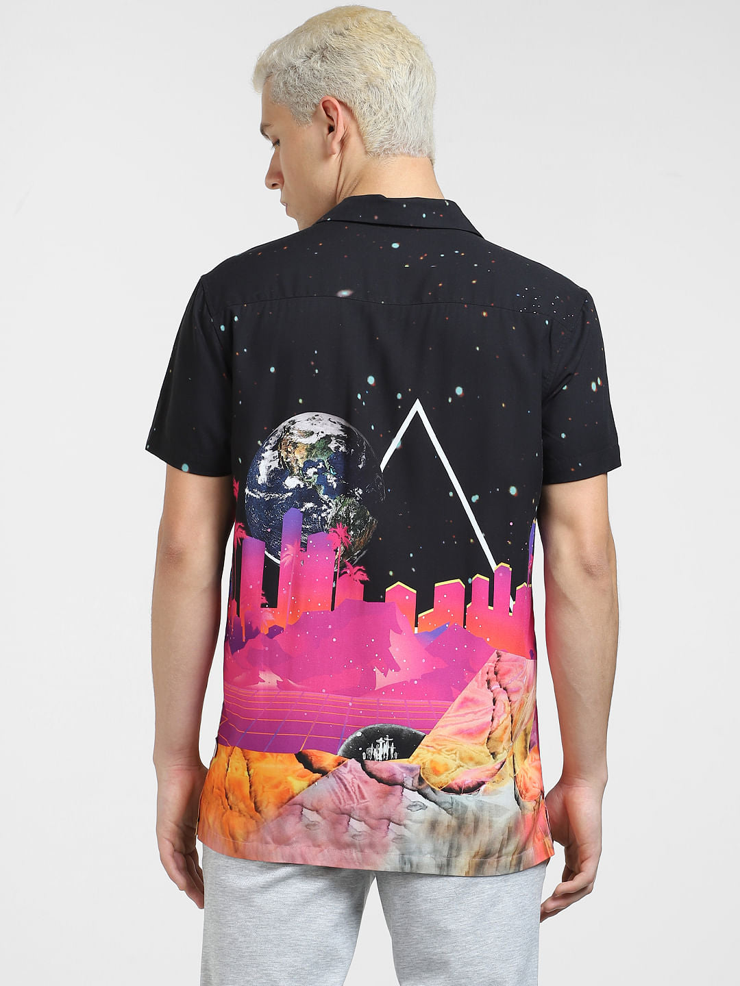 METAVERSE Black Graphic Print Short Sleeves Shirt