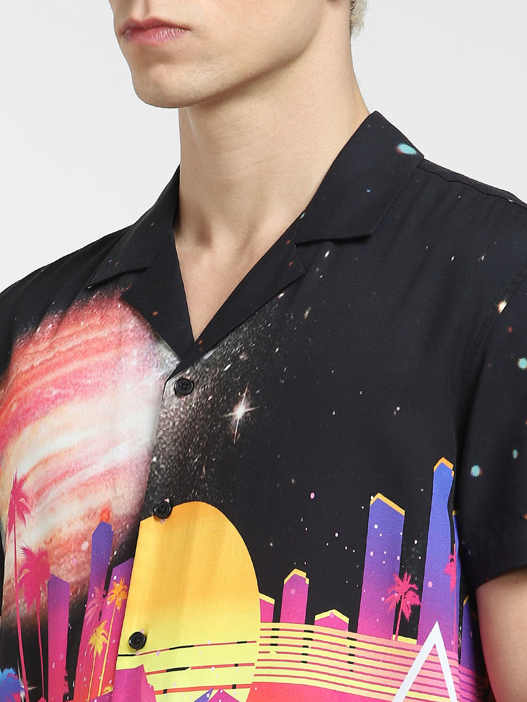METAVERSE Black Graphic Print Short Sleeves Shirt