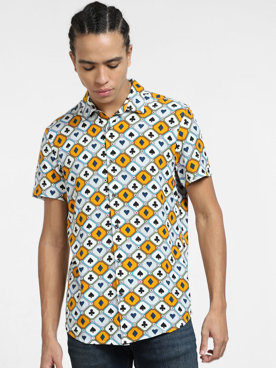 Blue Printed Short Sleeves Shirt