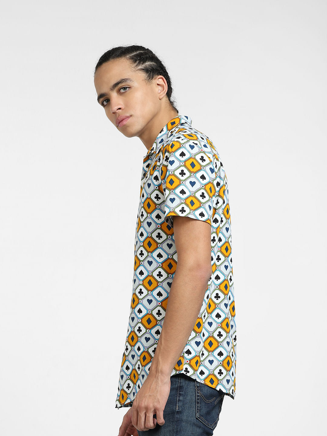 Blue Printed Short Sleeves Shirt