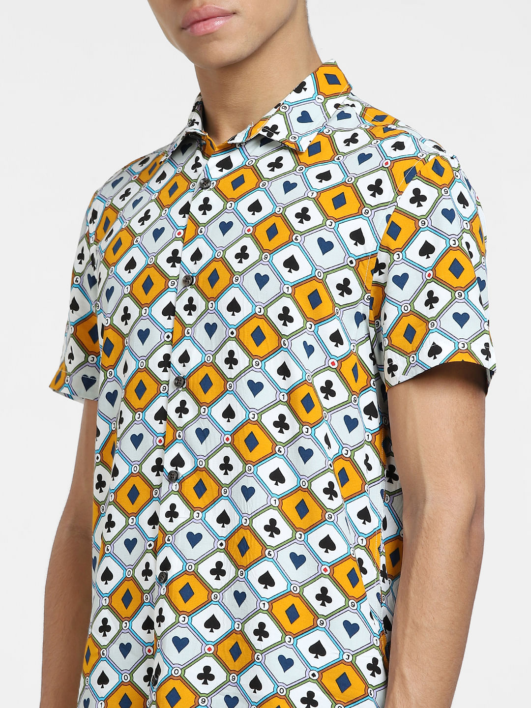 Blue Printed Short Sleeves Shirt
