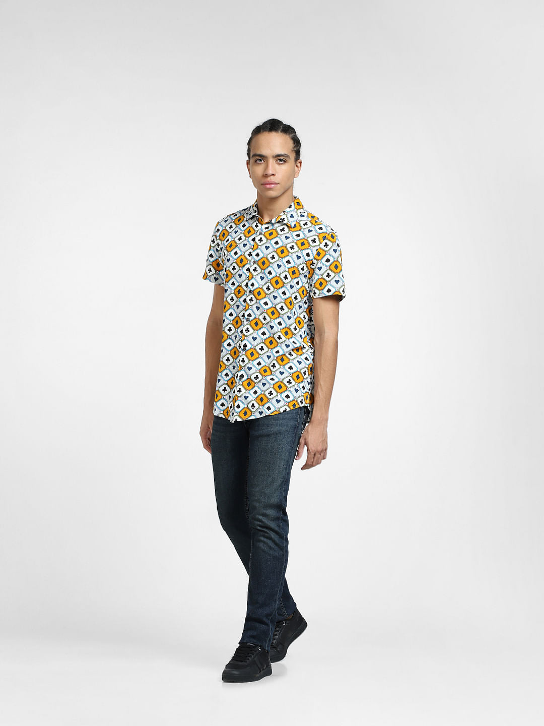 Blue Printed Short Sleeves Shirt