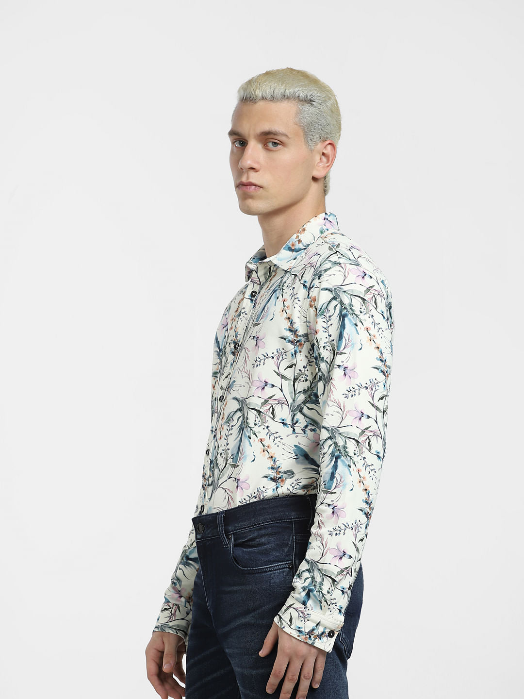 Light Yellow Floral Full Sleeves Shirt