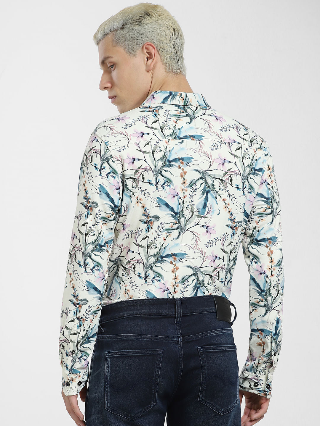 Light Yellow Floral Full Sleeves Shirt