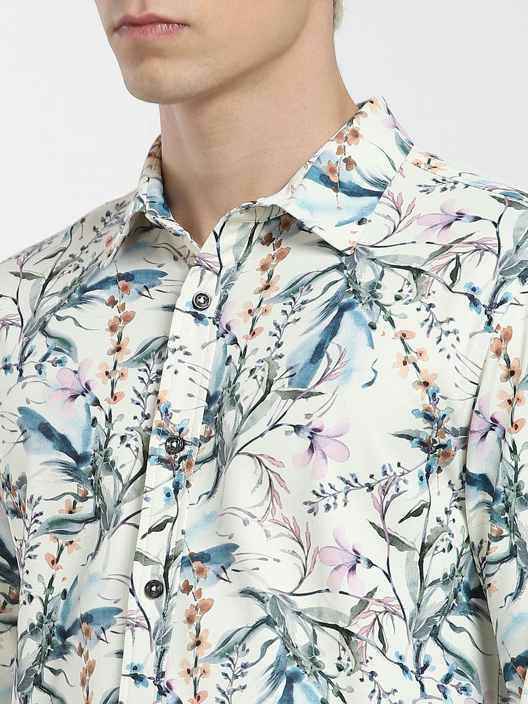 Light Yellow Floral Full Sleeves Shirt