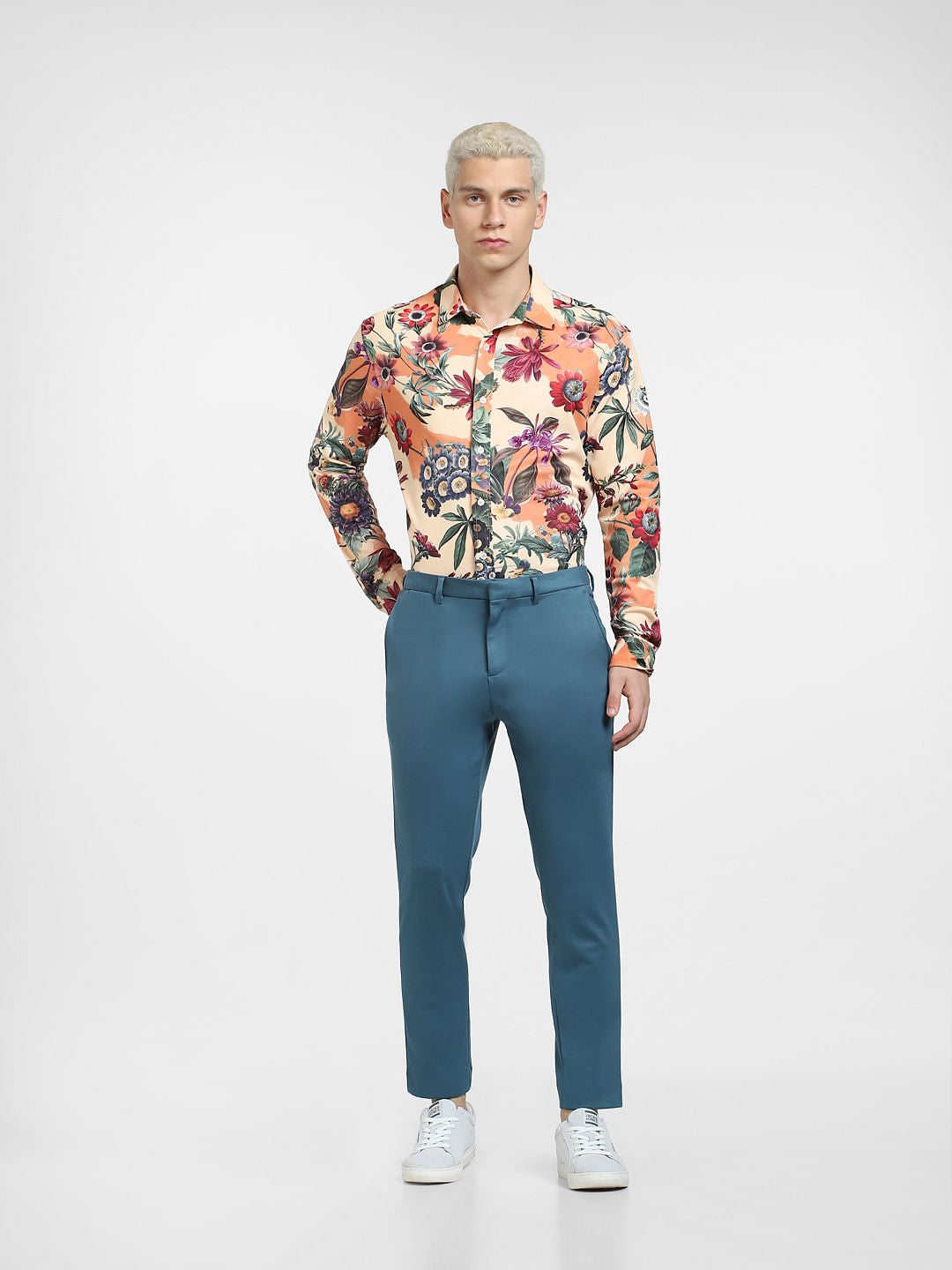 Peach Floral Full Sleeves Shirt