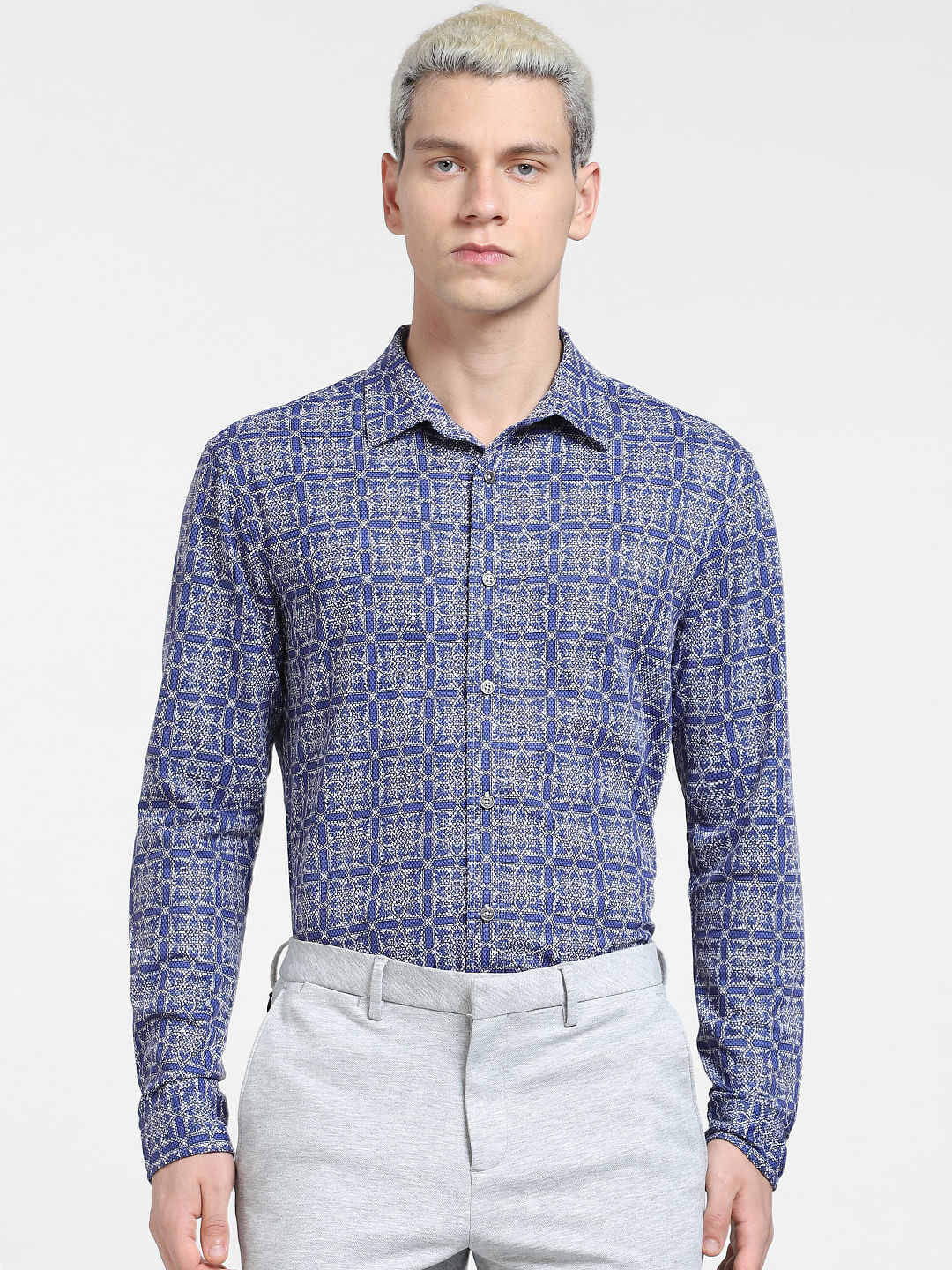 Blue Abstract Print Full Sleeves Shirt
