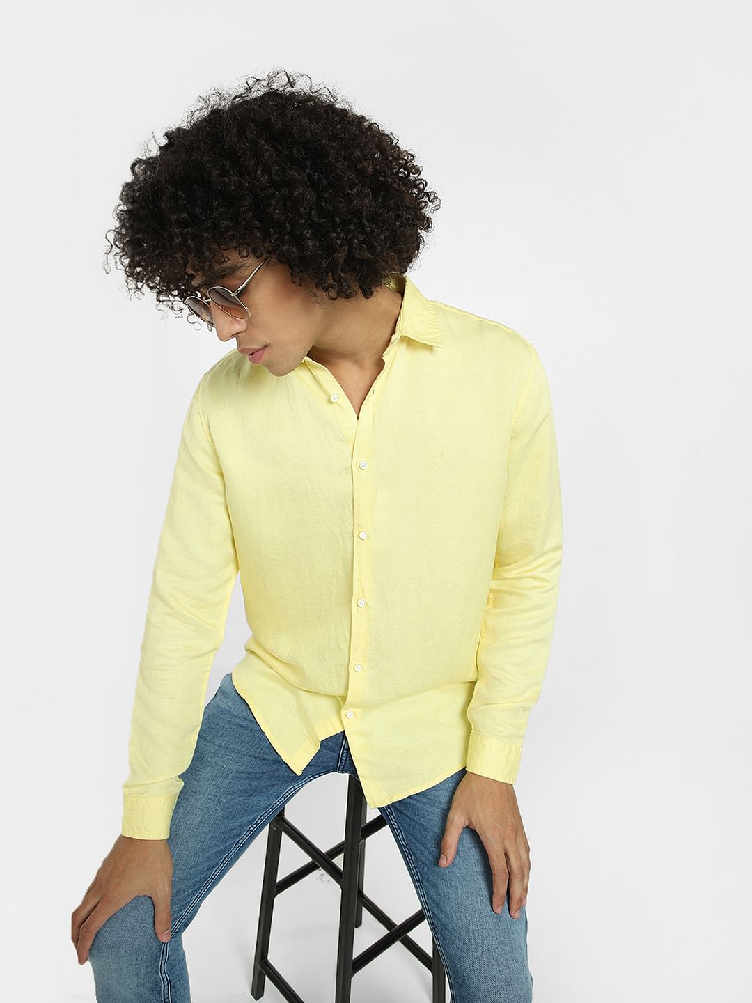 Yellow Linen Full Sleeves Shirt - XL