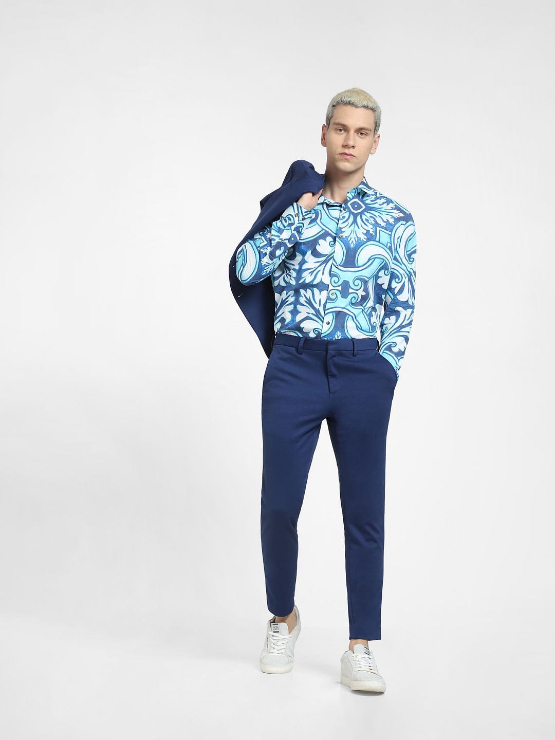 Blue Abstract Print Full Sleeves Shirt - S