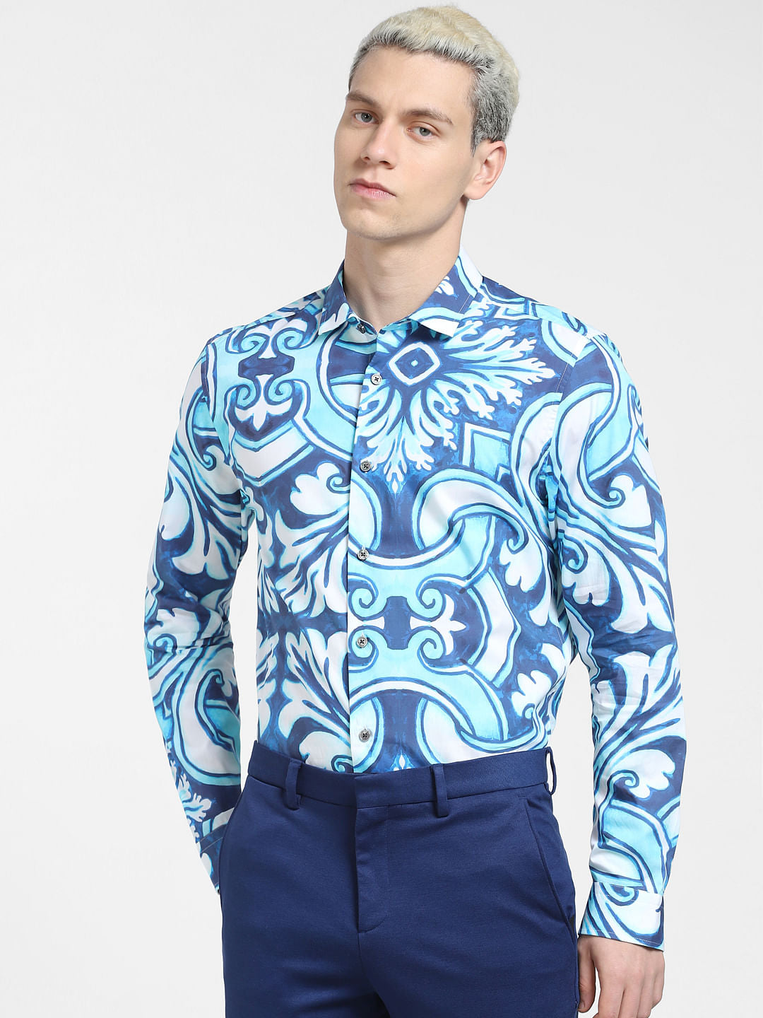 Blue Abstract Print Full Sleeves Shirt
