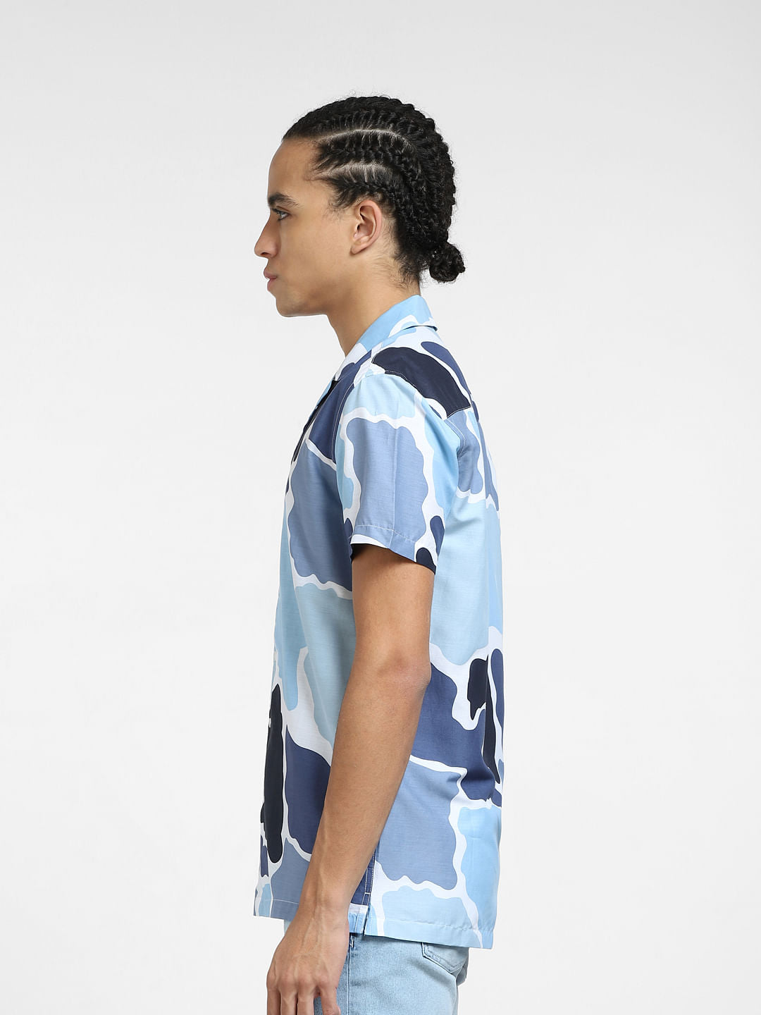 Blue Printed Short Sleeves Shirt