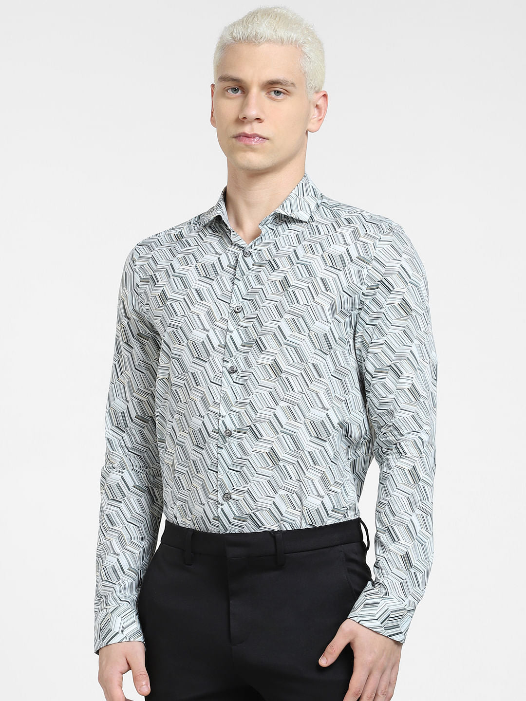 Blue Printed Full Sleeves Shirt