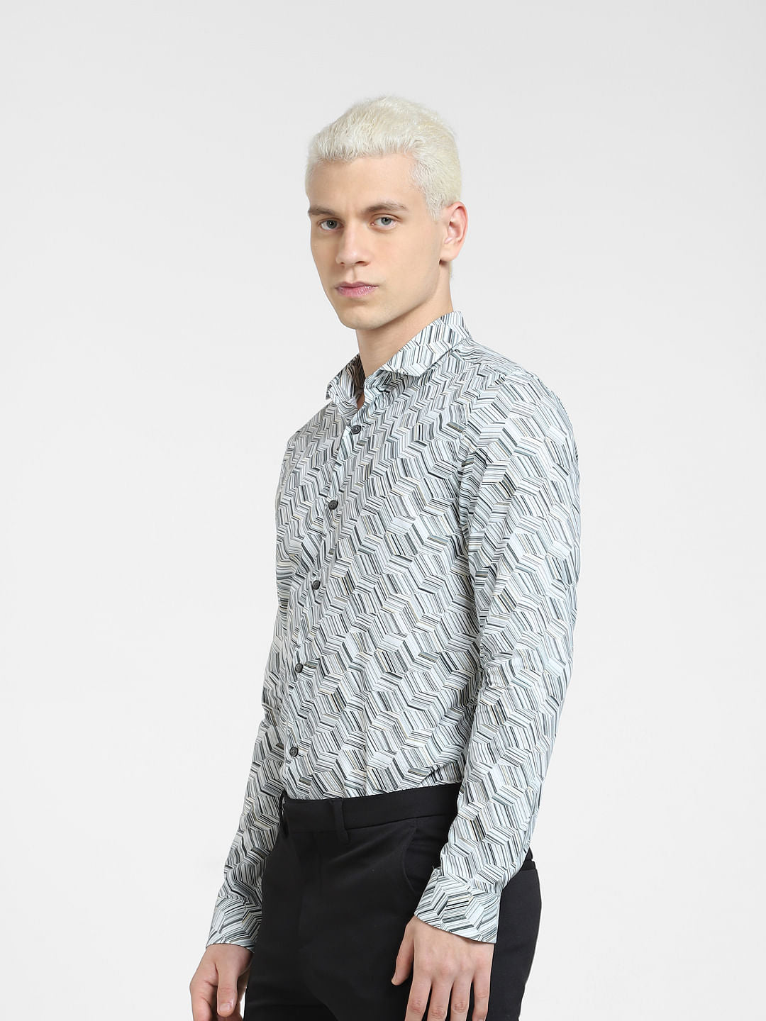 Blue Printed Full Sleeves Shirt