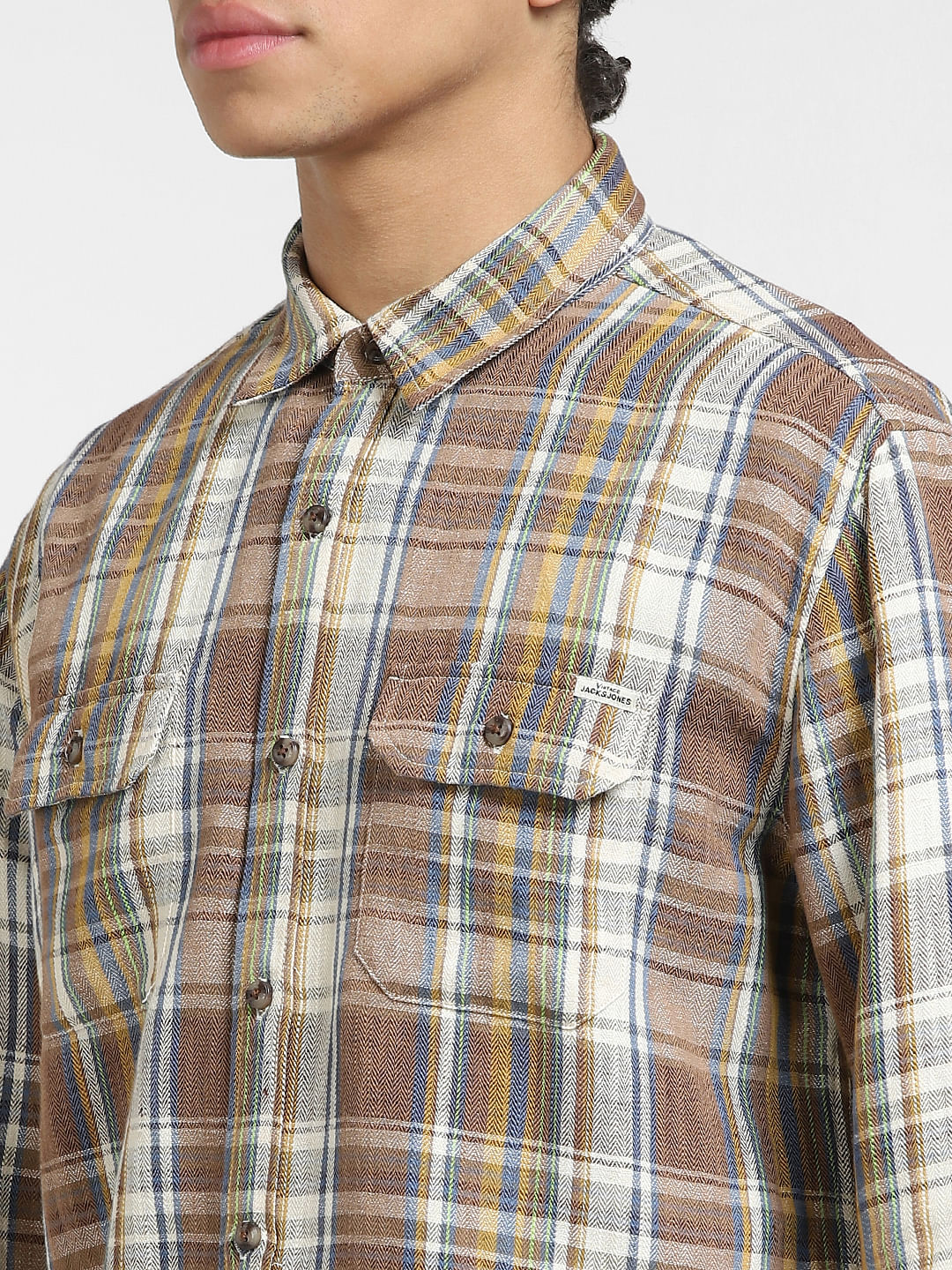Brown Check Linen Full Sleeves Shirt