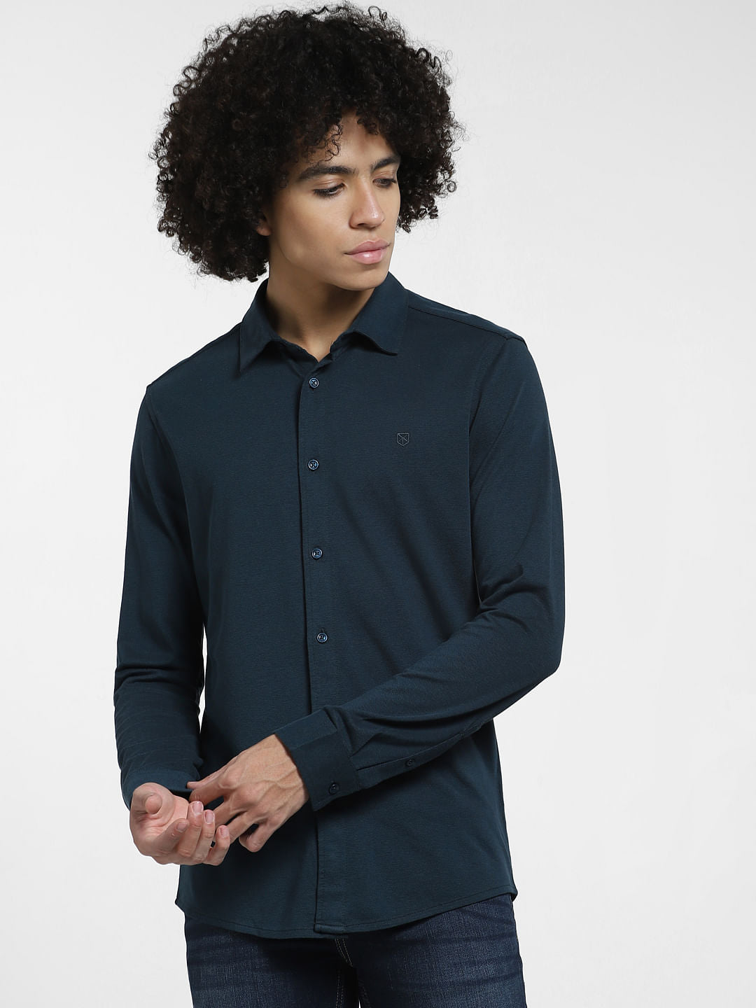 Deep Blue Knit Full Sleeves Shirt