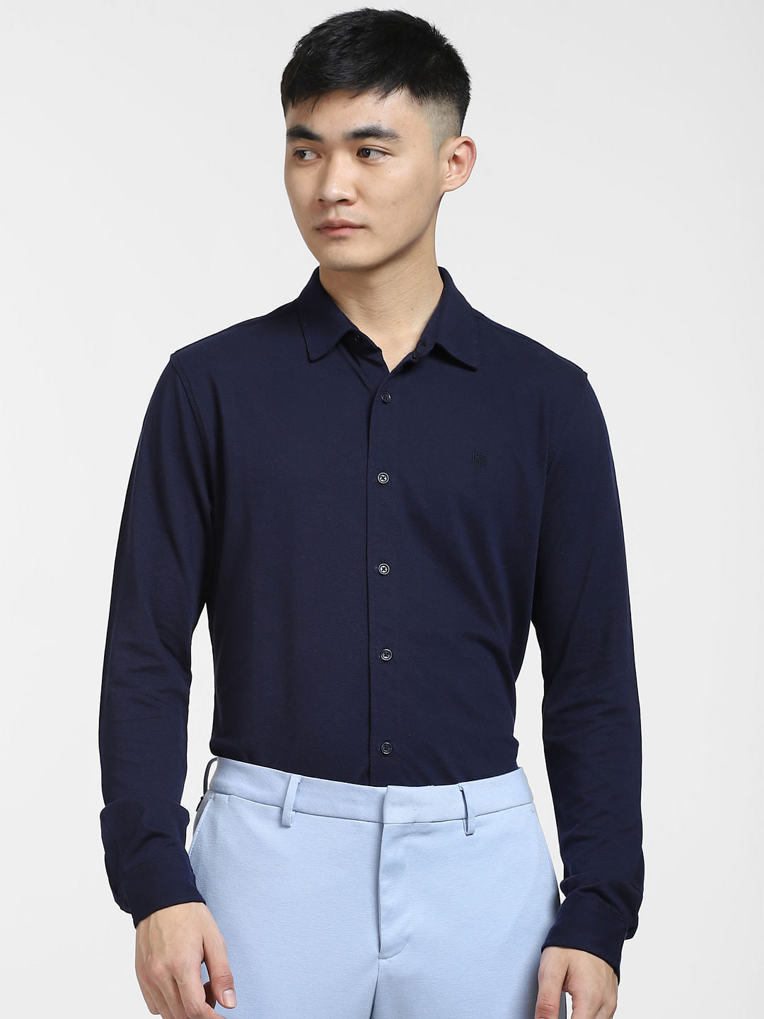 Navy Blue Knitted Full Sleeves Shirt