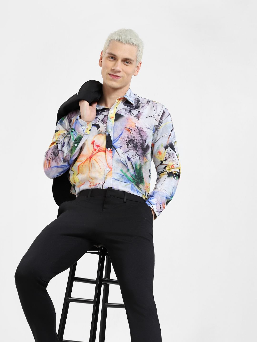 Green Printed Full Sleeves Shirt - S