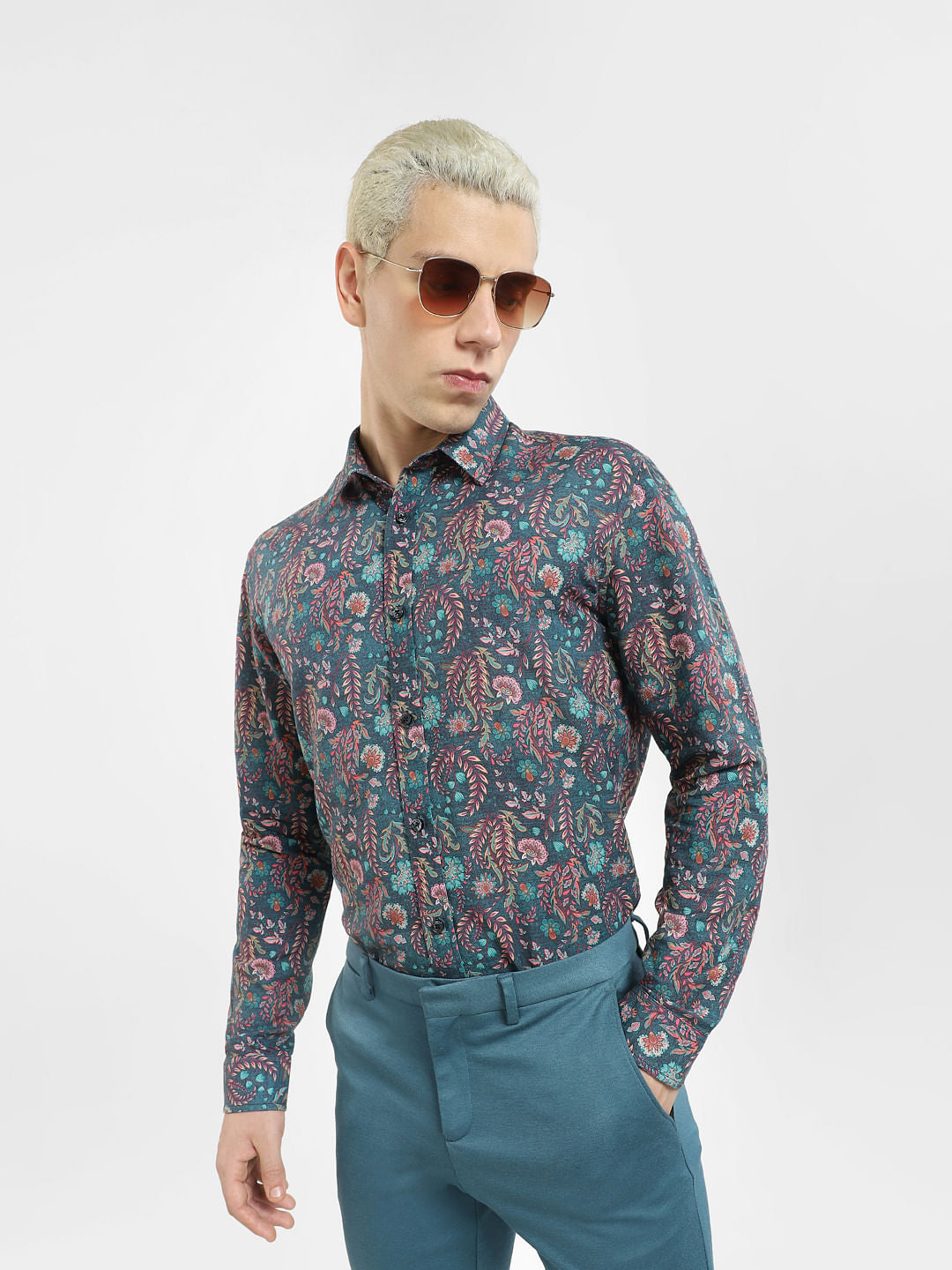Blue Paisley Print Full Sleeves Shirt - S