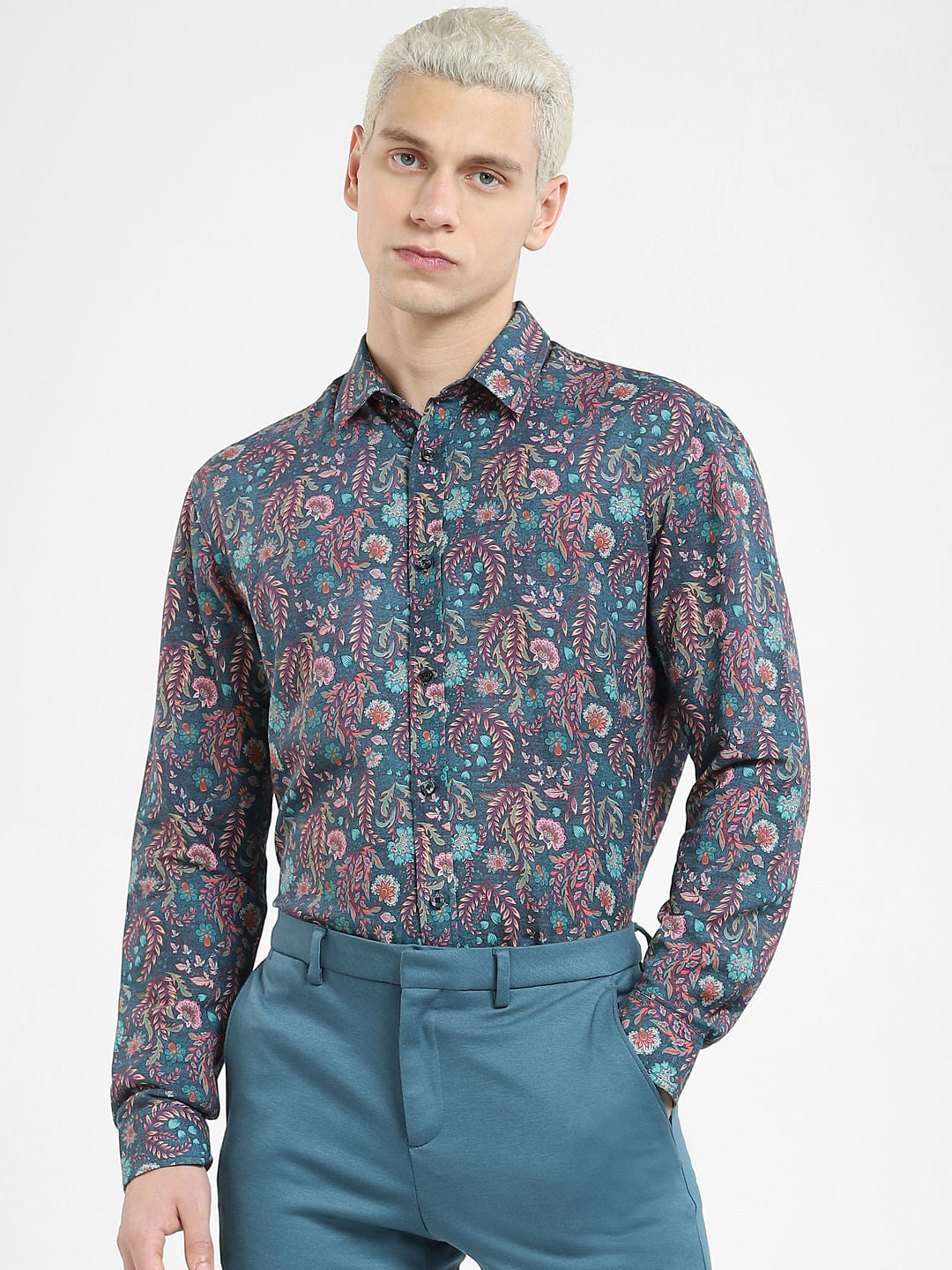Blue Paisley Print Full Sleeves Shirt