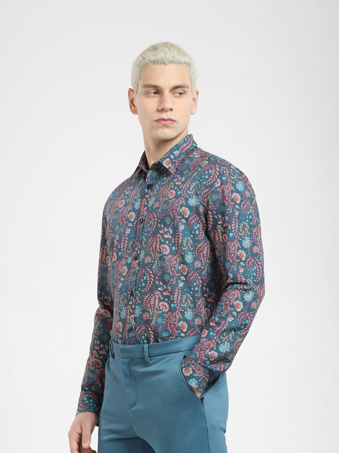 Blue Paisley Print Full Sleeves Shirt