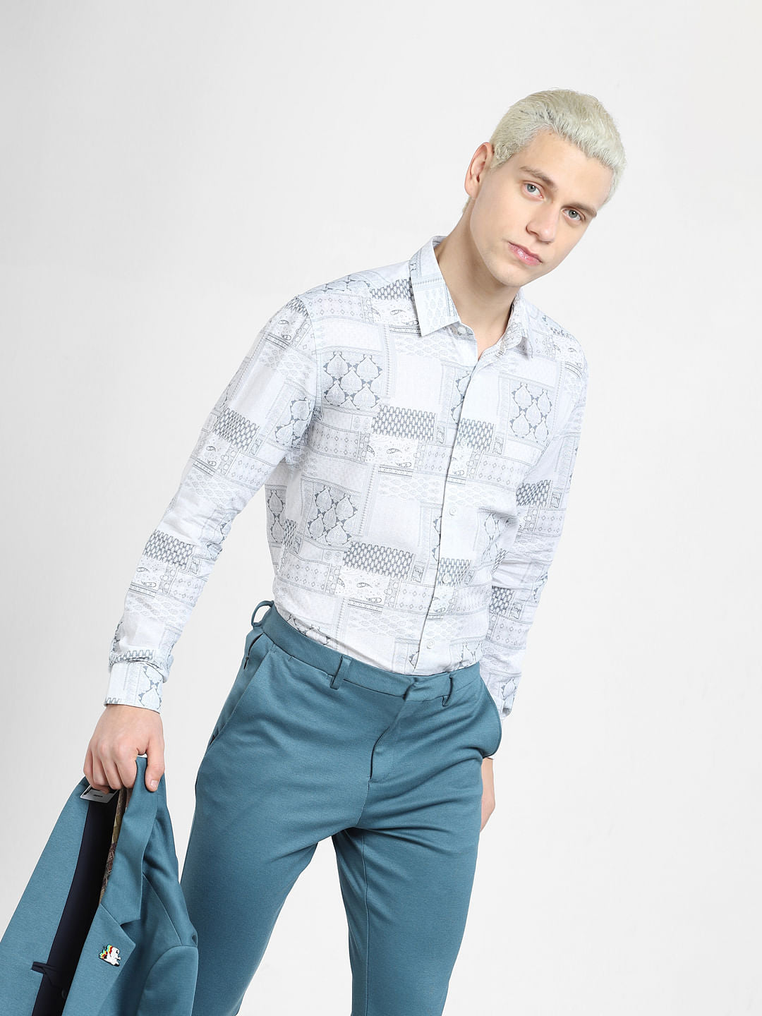 White Print Full Sleeves Shirt