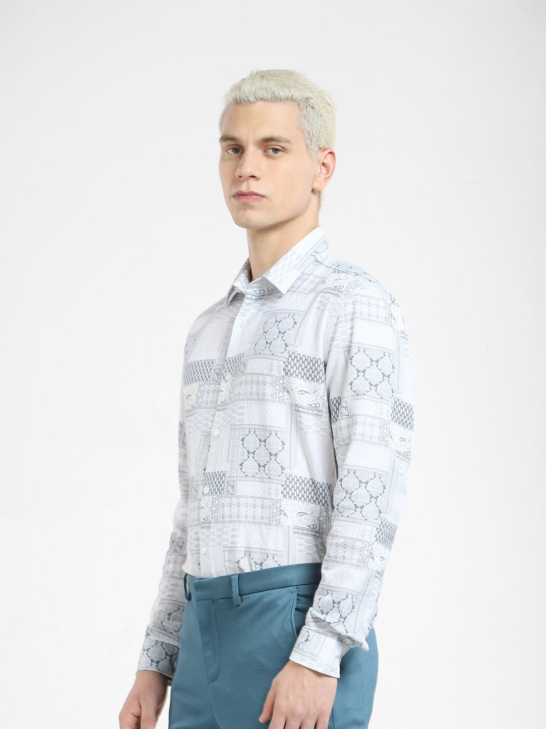 White Print Full Sleeves Shirt