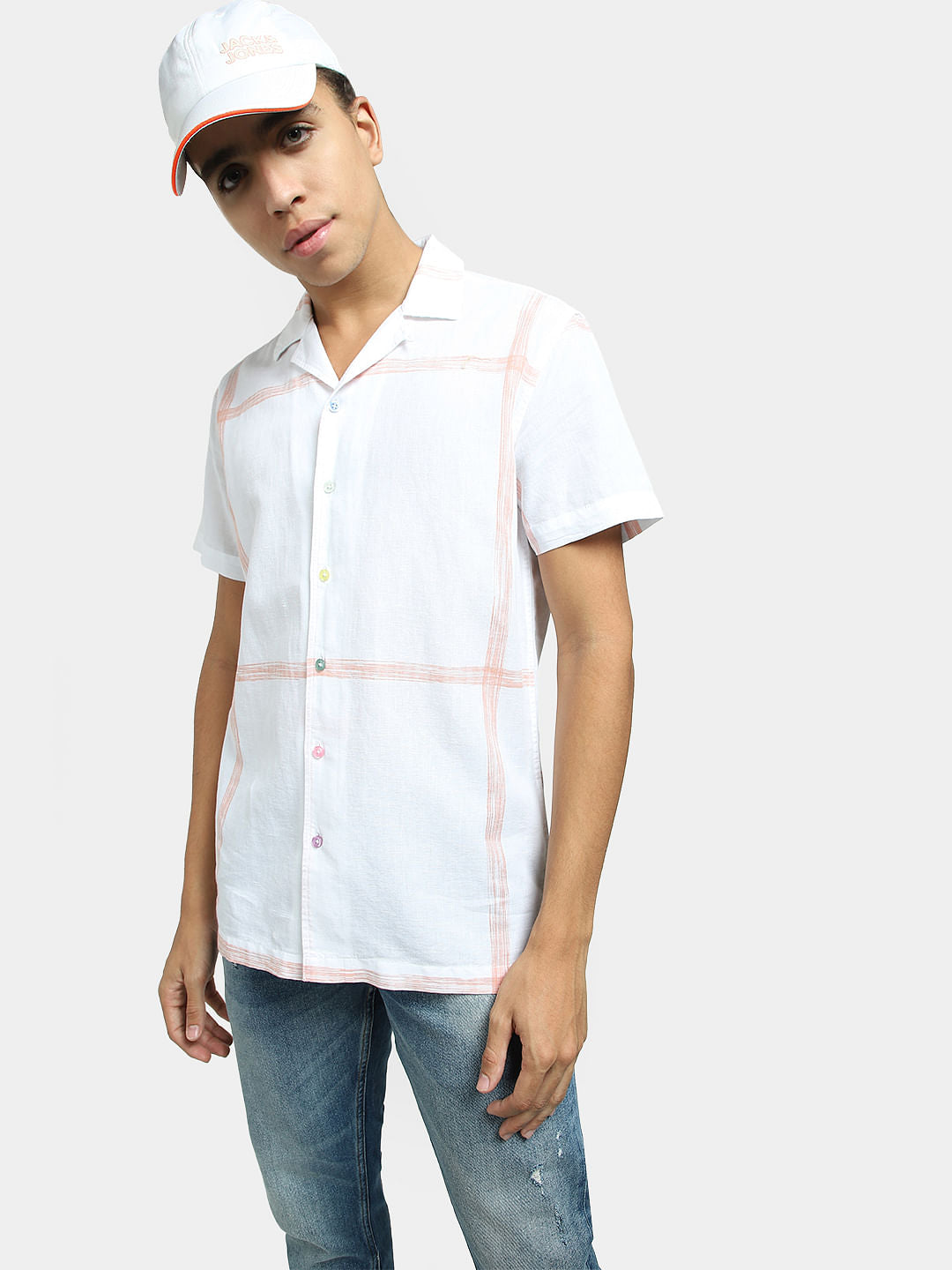White Check Short Sleeves Shirt - S