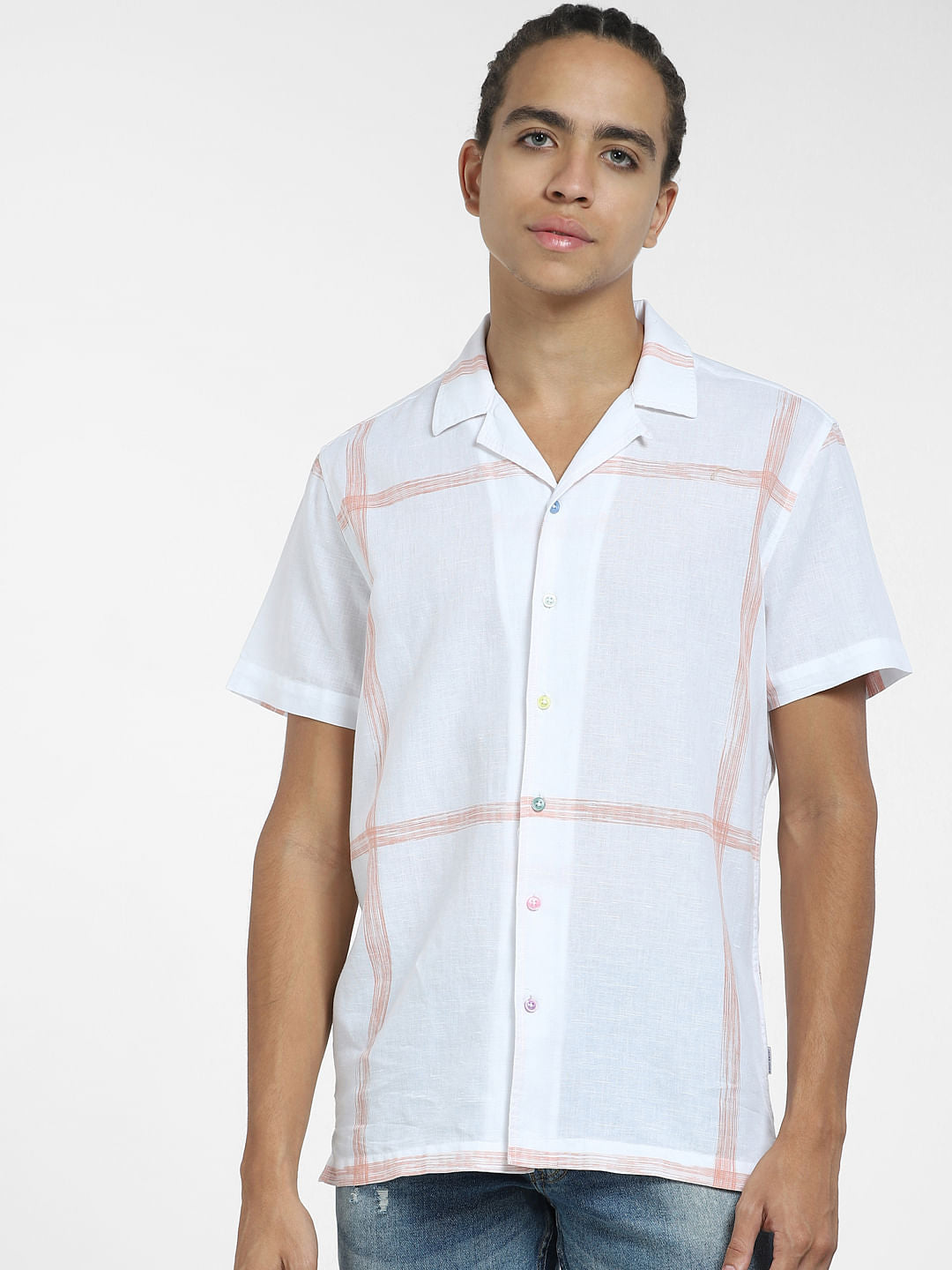 White Check Short Sleeves Shirt