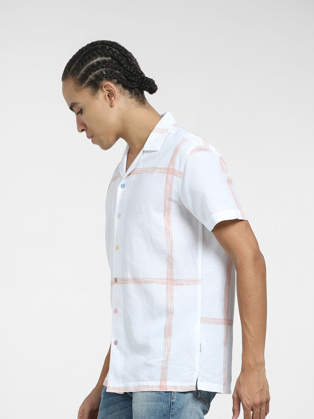 White Check Short Sleeves Shirt