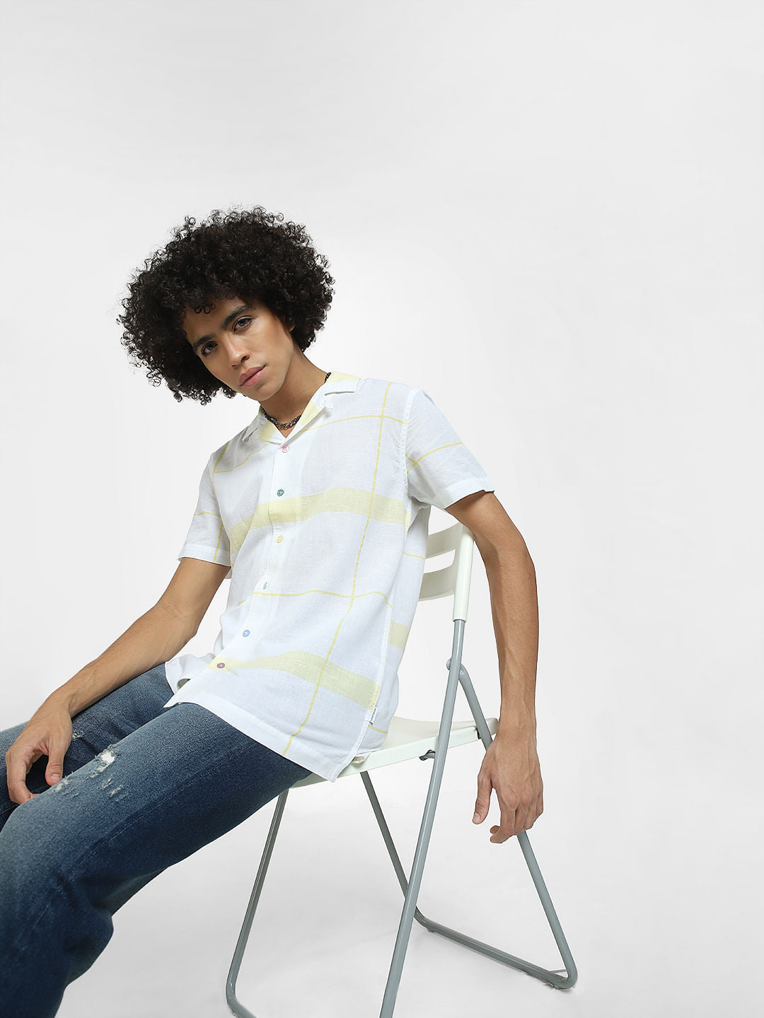 White Check Full Sleeves Shirt - S
