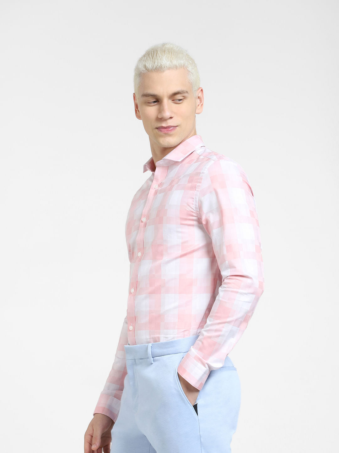 Light Pink Check Full Sleeves Shirt