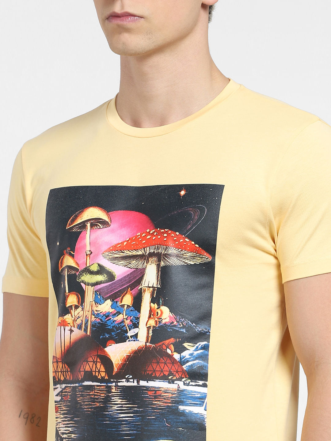 Beige Graphic Print Crew Neck T-shirt