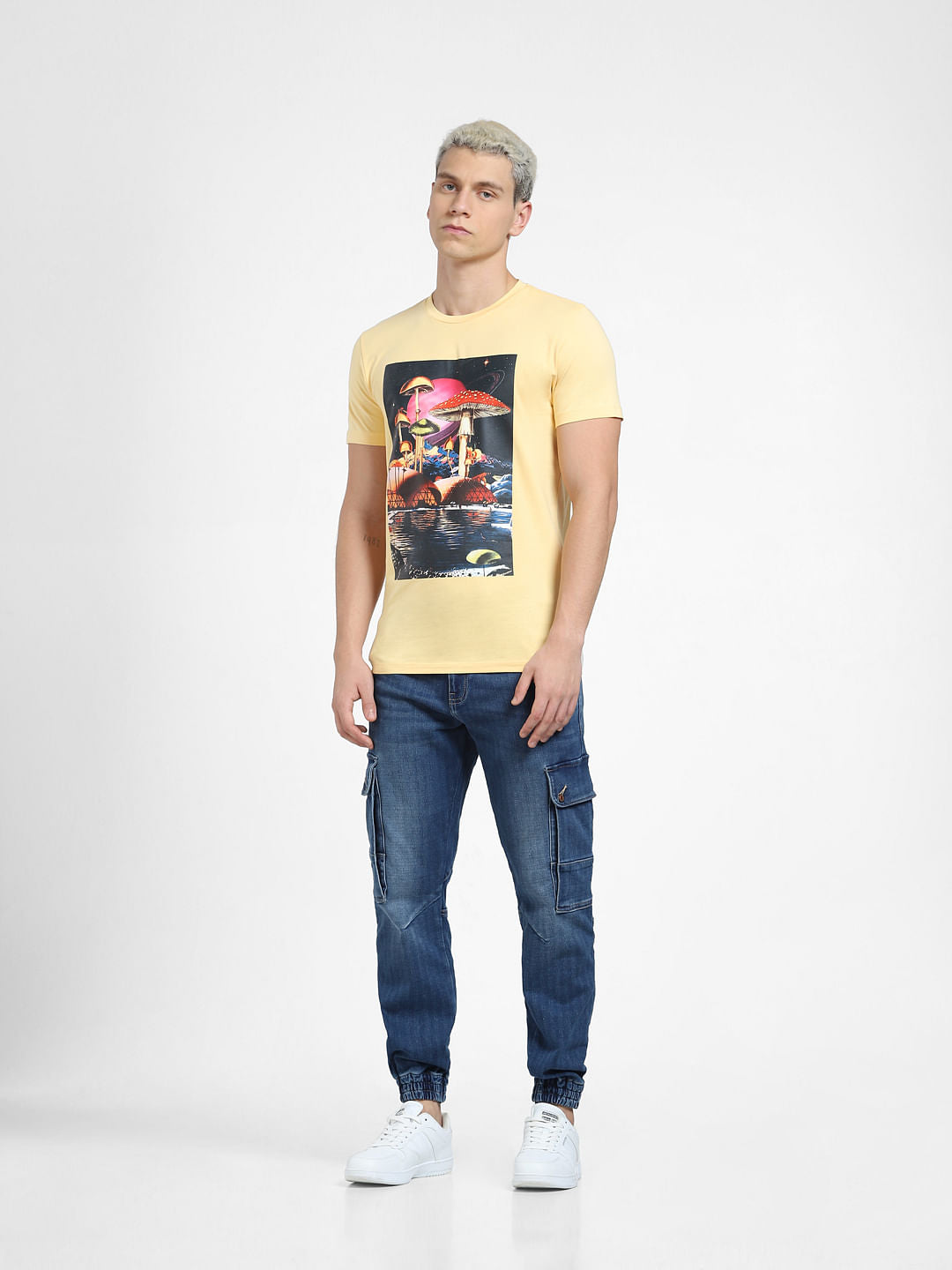 Beige Graphic Print Crew Neck T-shirt