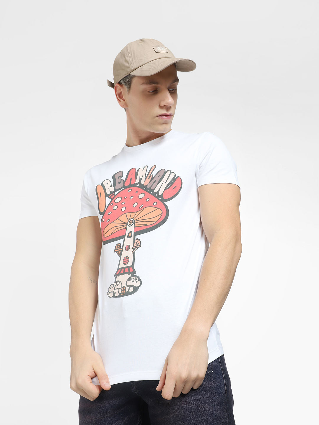 White Graphic Print Crew Neck T-shirt - S