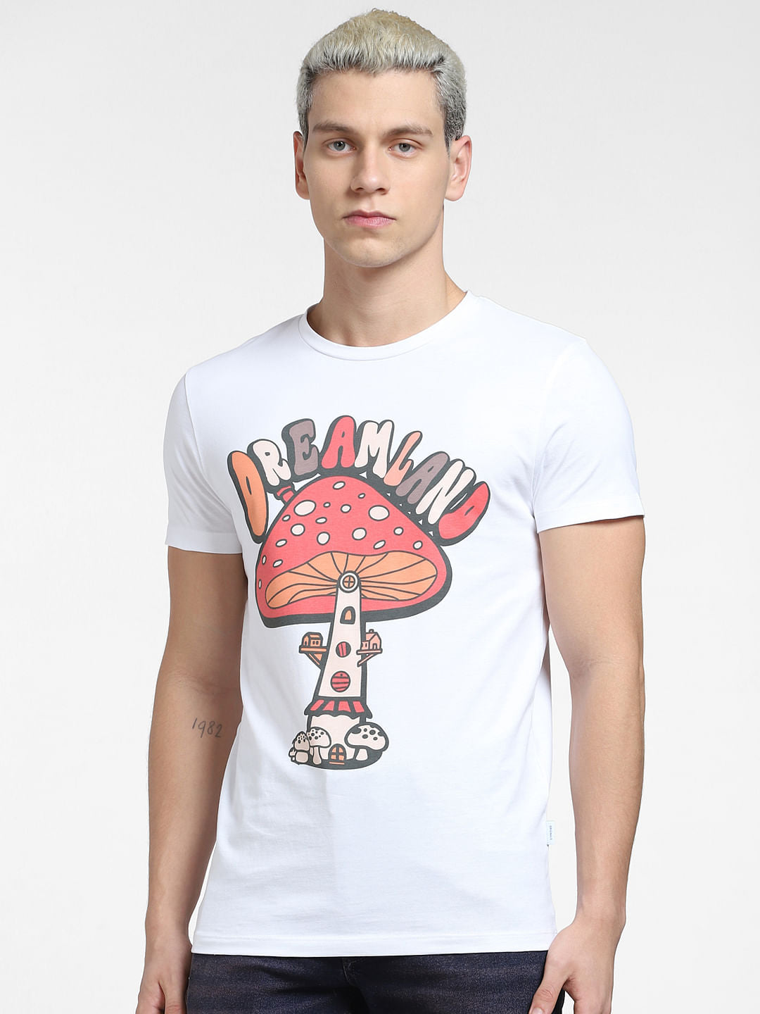 White Graphic Print Crew Neck T-shirt