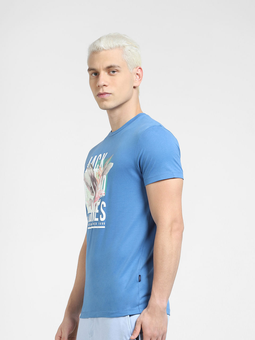 Blue Graphic Print Crew Neck T-shirt