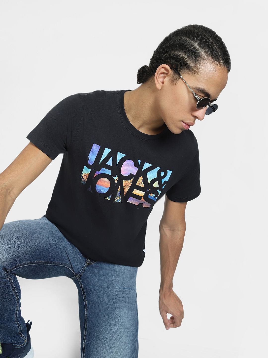 Black Logo Print Crew Neck T-shirt - S
