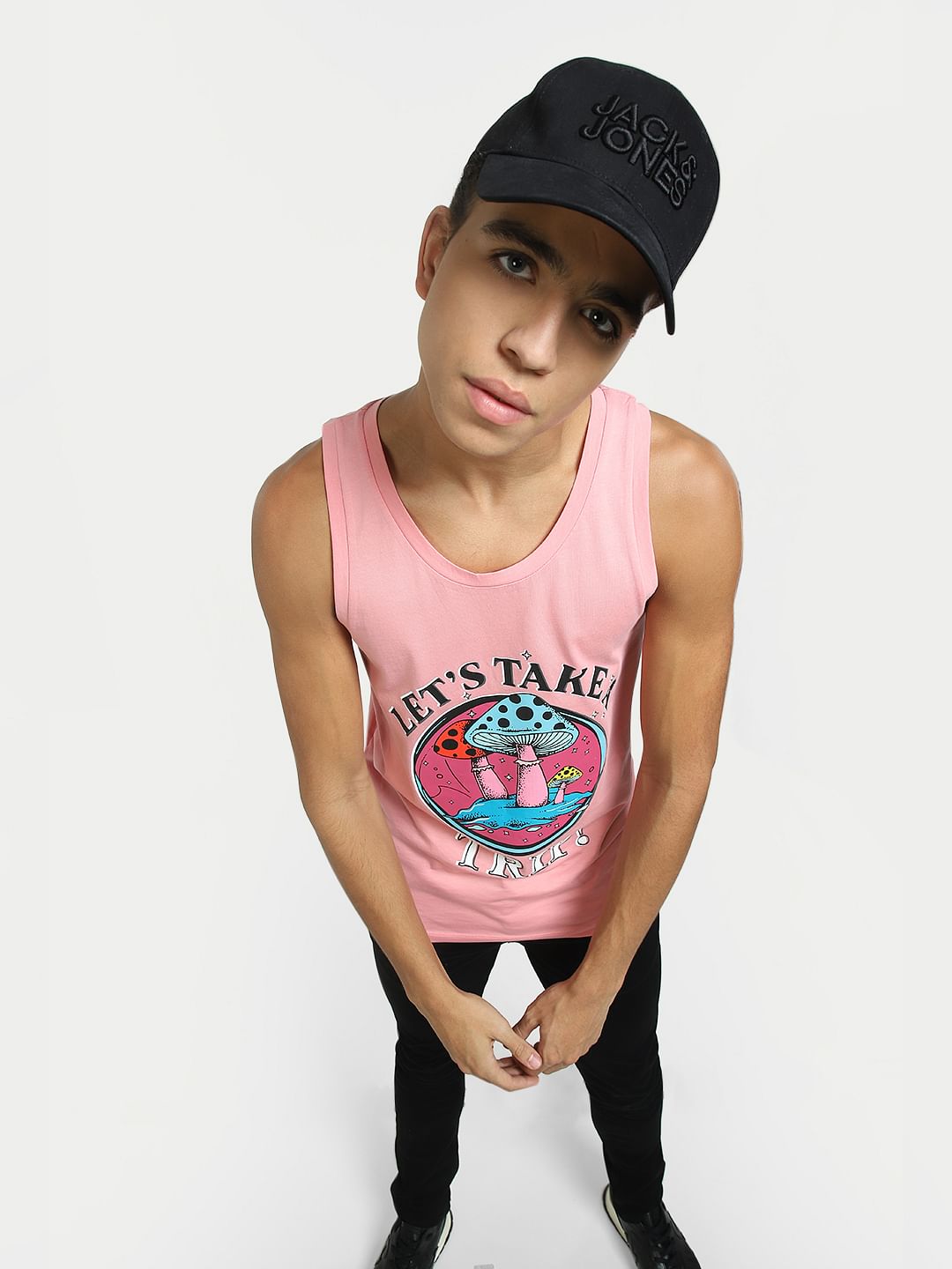 Pink Printed Cotton Vest - M