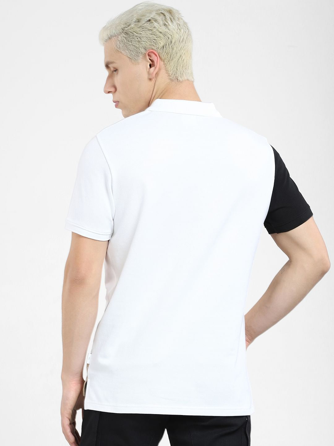 White Colourblocked Polo T-shirt