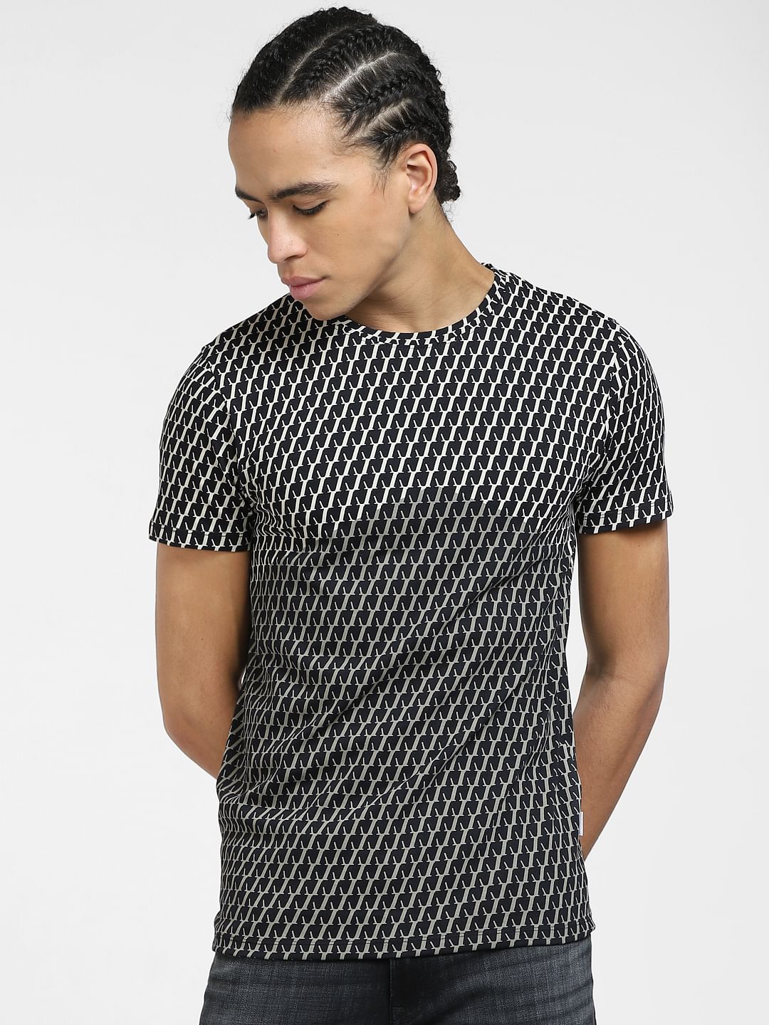 Black Printed Crew Neck T-shirt - S