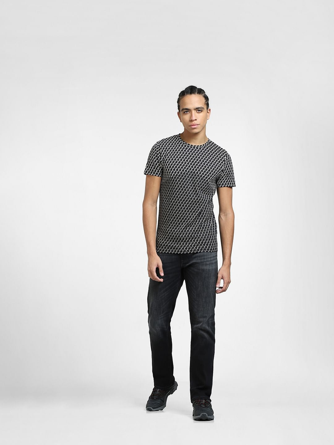 Black Printed Crew Neck T-shirt
