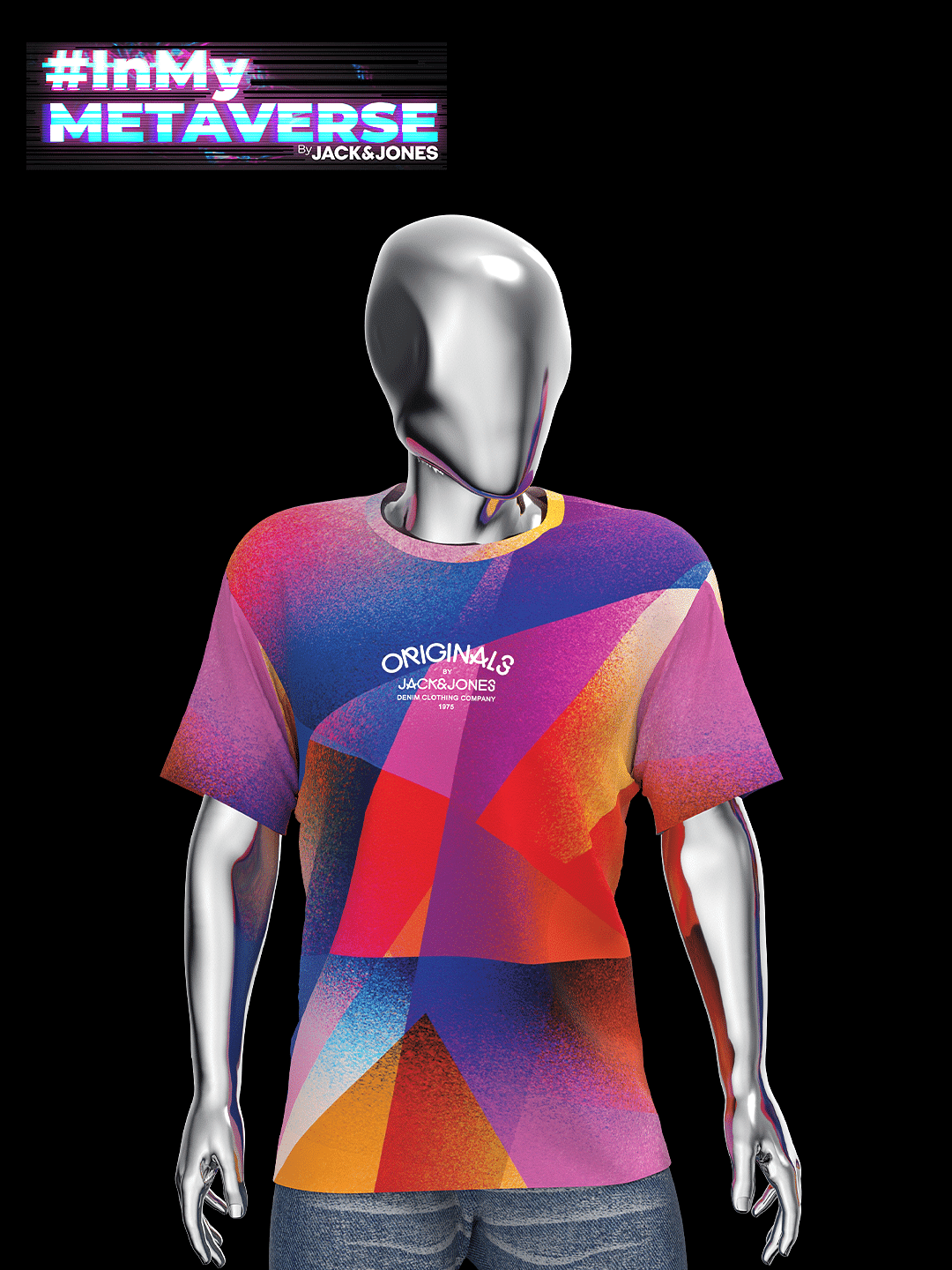 METAVERSE Blue Printed Crew Neck T-shirt - S